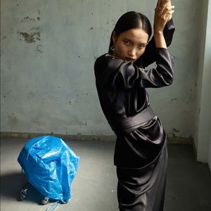 Paris Georgia black wrap Alba long sleeve top NWT